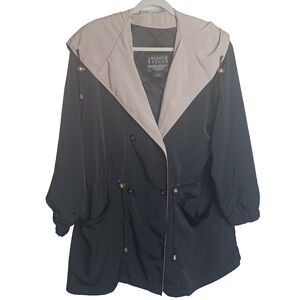 Vintage American Bazaar Medium Black & Beige Nylon Jacket Coat with hood